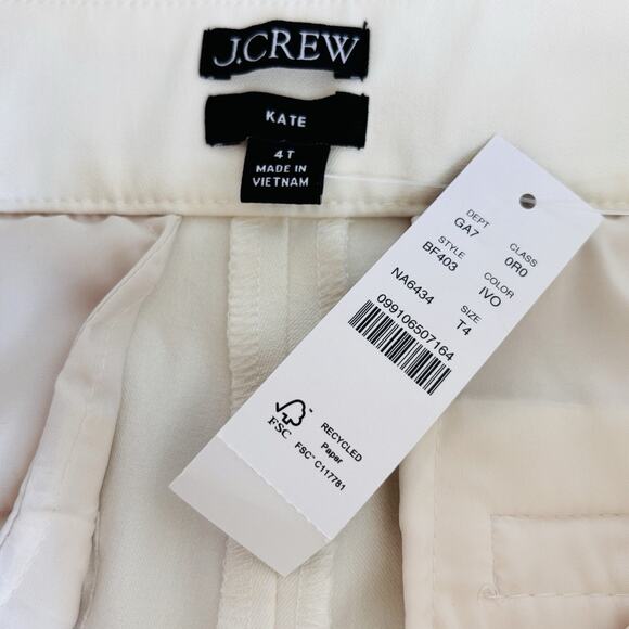 NWT J.‎ Crew Sz 4T Tall Kate Straight Leg Pant Bi-Stretch Cotton Blend Ivory - Picture 13 of 14